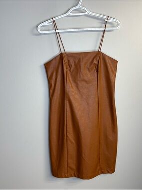 wild fable Tan Faux Leather Mini Dress with Spaghetti Straps